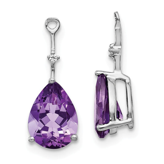 Million Charms 14K White Gold Diamond & Amethyst Earring Jackets, 11mm x 7mm