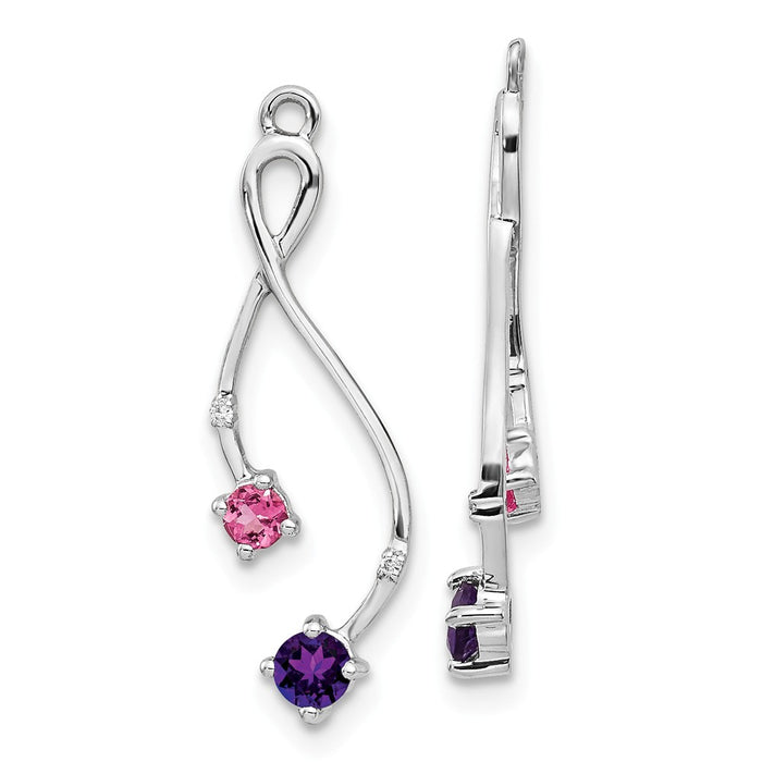 Million Charms 14K White Gold Diamond, Amethyst & Pink Tourmaline Earring Jackets, 24mm x 8mm