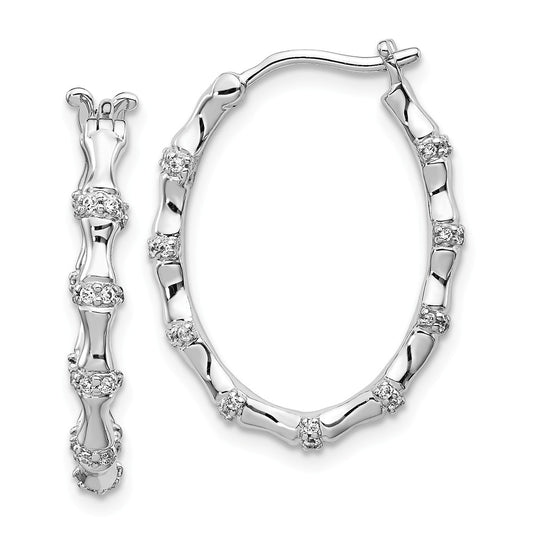 Million Charms 14k White Gold Diamond Fancy Hoop Earrings, 24mm x 18mm
