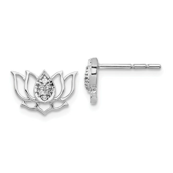 Million Charms 14k White Gold Diamond Lotus Flower Earrings, 8mm x 12mm