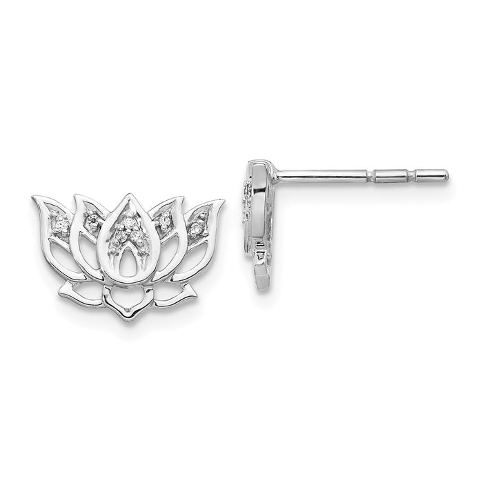 Million Charms 14k White Gold Diamond Lotus Flower Earrings, 8mm x 12mm