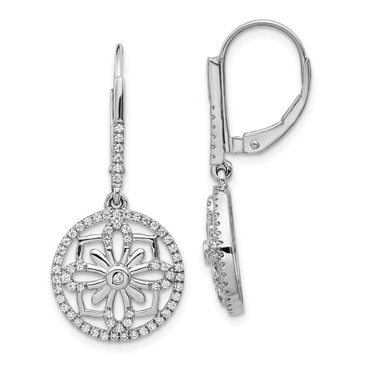 Million Charms 14k White Gold Diamond Fancy Leverback Earrings, 40mm x 14mm