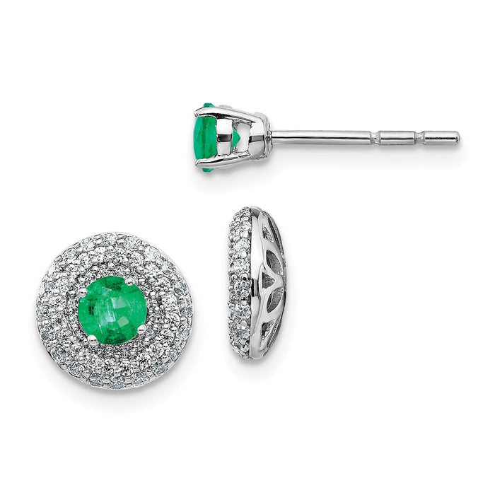 14k White Gold Diamond & Emerald Stud with Jacket Earrings, 9mm x 9mm