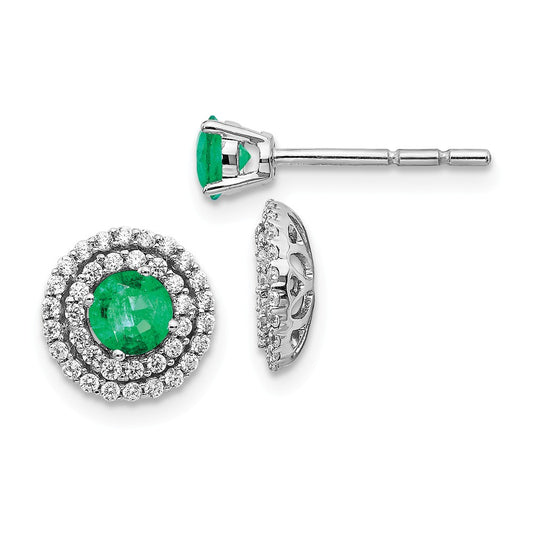 14k White Gold Diamond & Emerald Earrings, 9mm x 9mm