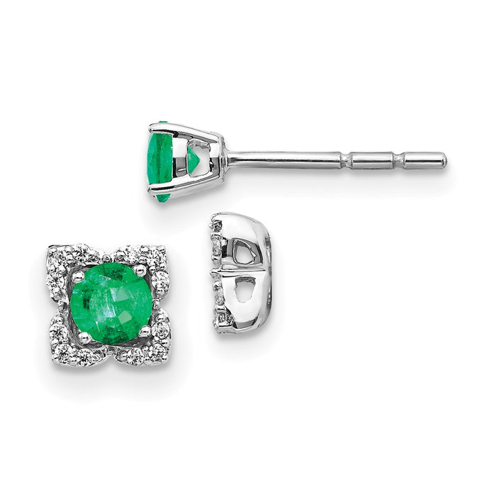 14k White Gold Diamond & Emerald Earrings, 6mm x 6mm