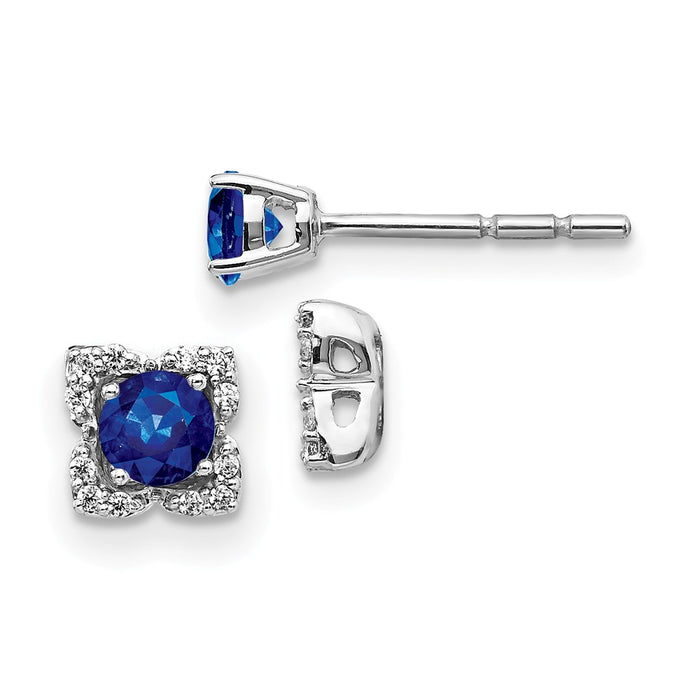 Million Charms 14k White Gold Diamond & Sapphire Earrings, 5mm x 5mm