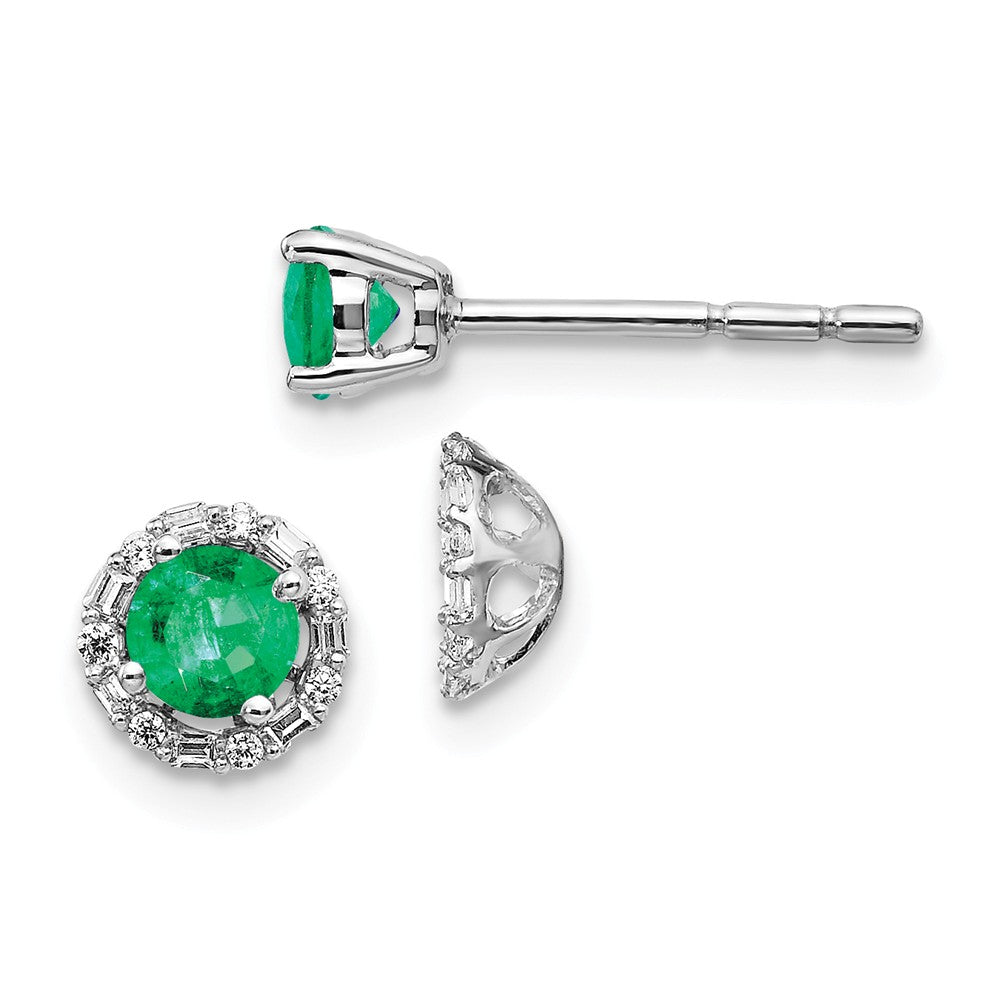 14k White Gold Diamond & Emerald Earrings, 6mm x 6mm
