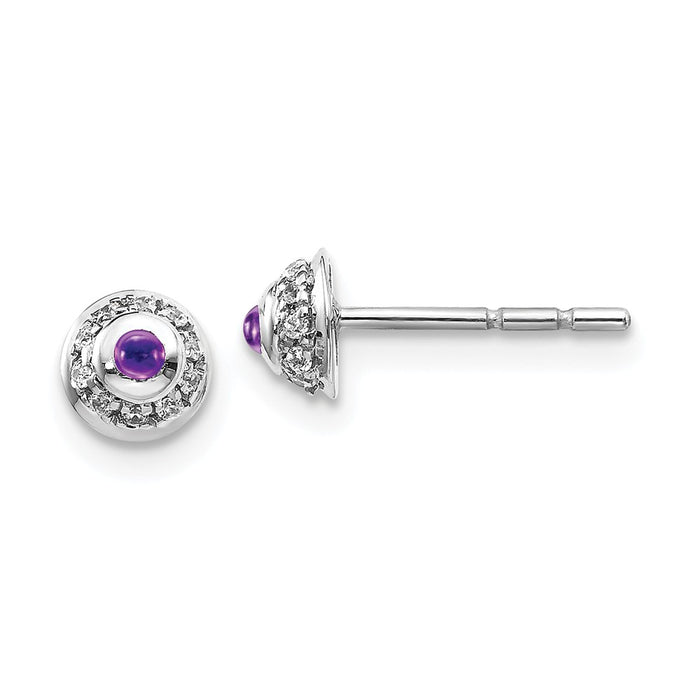 Million Charms 14k White Gold Diamond & Cabochon Amethyst Earrings, 3mm x 3mm