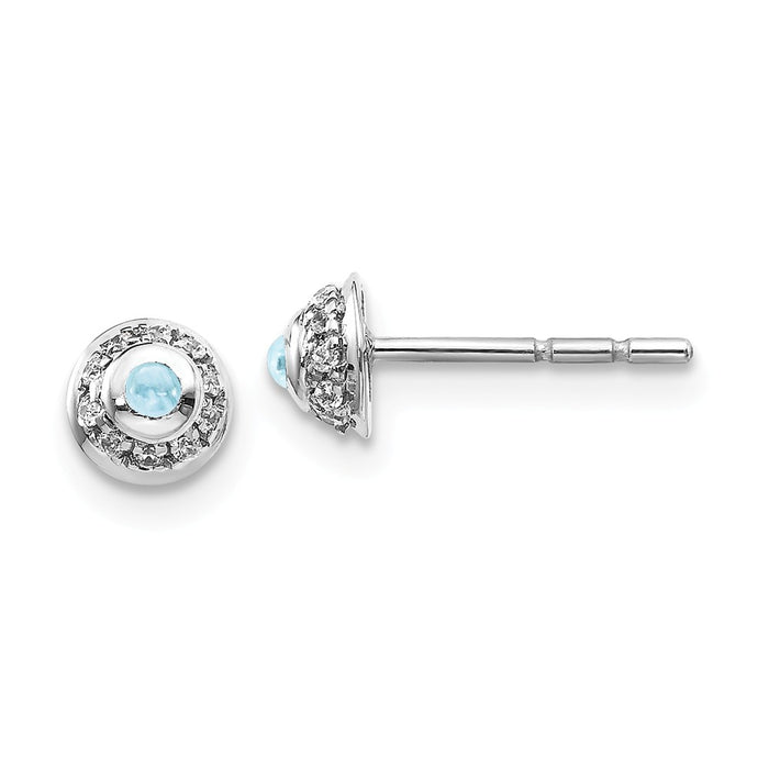 Million Charms 14k White Gold Diamond & Cabochon Aquamarine Earrings, 4mm x 4mm