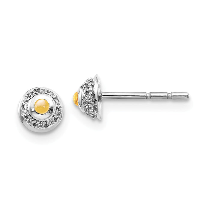 Million Charms 14k White Gold Diamond & Cabochon Citrine Earrings, 3mm x 3mm