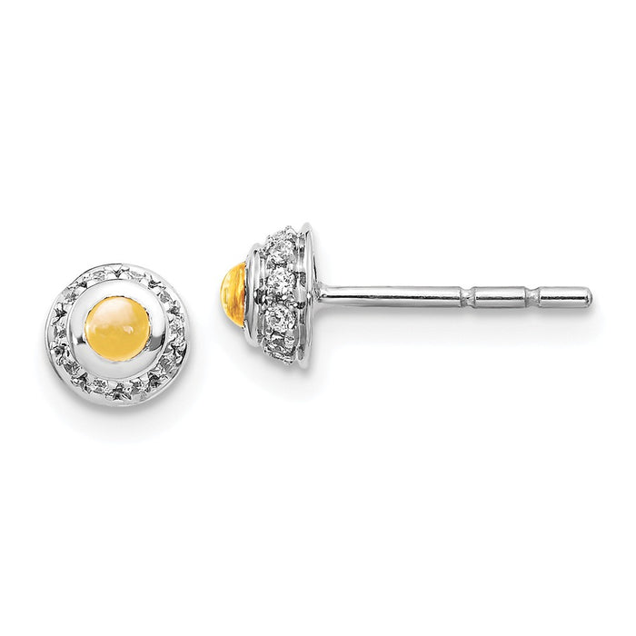 Million Charms 14k White Gold Diamond & Cabochon Citrine Earrings, 4mm x 4mm