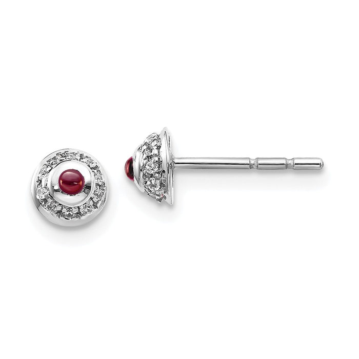 Million Charms 14k White Gold Diamond & Cabochon Garnet Earrings, 3mm x 3mm