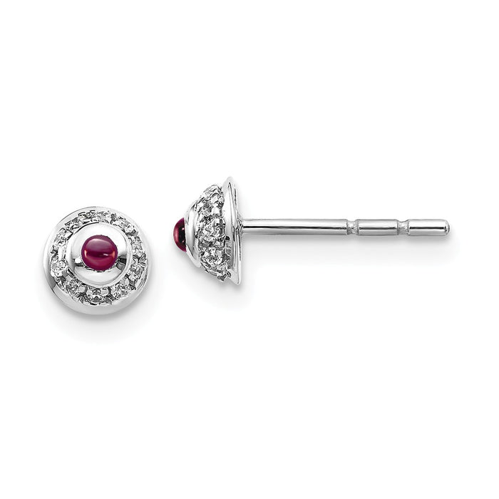 Million Charms 14k White Gold Diamond & Cabochon Rhodolite Garnet Earrings, 3mm x 3mm