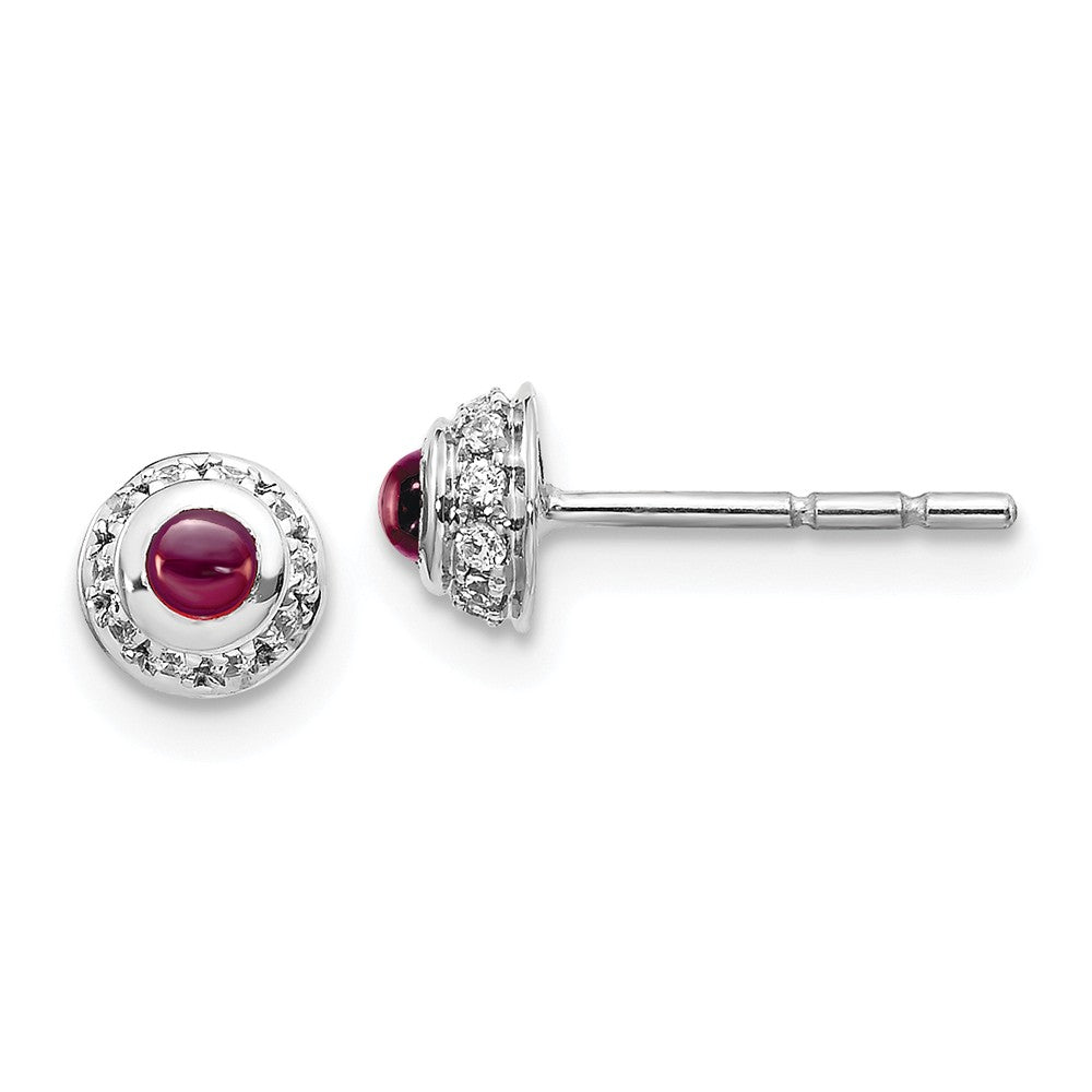 Million Charms 14k White Gold Diamond & Cabochon Rhodolite Garnet Earrings, 4mm x 4mm