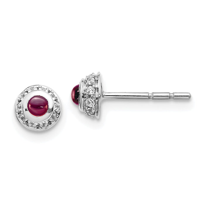 Million Charms 14k White Gold Diamond & Cabochon Rhodolite Garnet Earrings, 4mm x 4mm