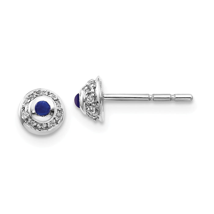 Million Charms 14k White Gold Diamond & Cabochon Sapphire Earrings, 4mm x 4mm