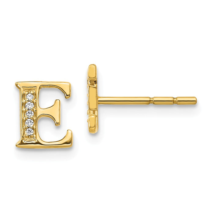 Million Charms 14k Yellow Gold Diamond Initial E Earrings, 8mm x 8mm