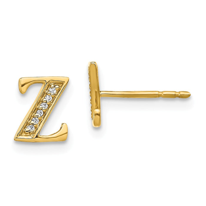 Million Charms 14k Yellow Gold Diamond Initial Z Earrings, 8mm x 7mm