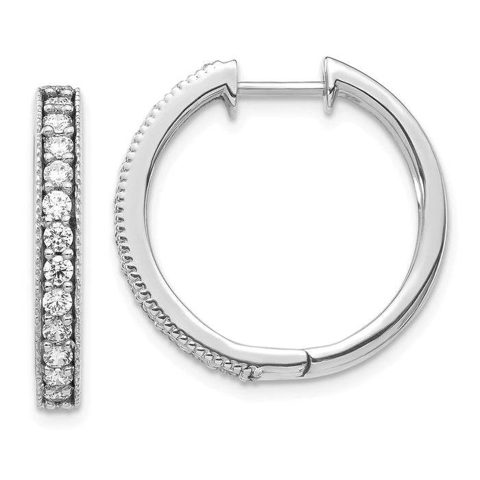 Million Charms 14k White Gold Diamond Milgrain Hoop Earrings, 21mm x 21mm