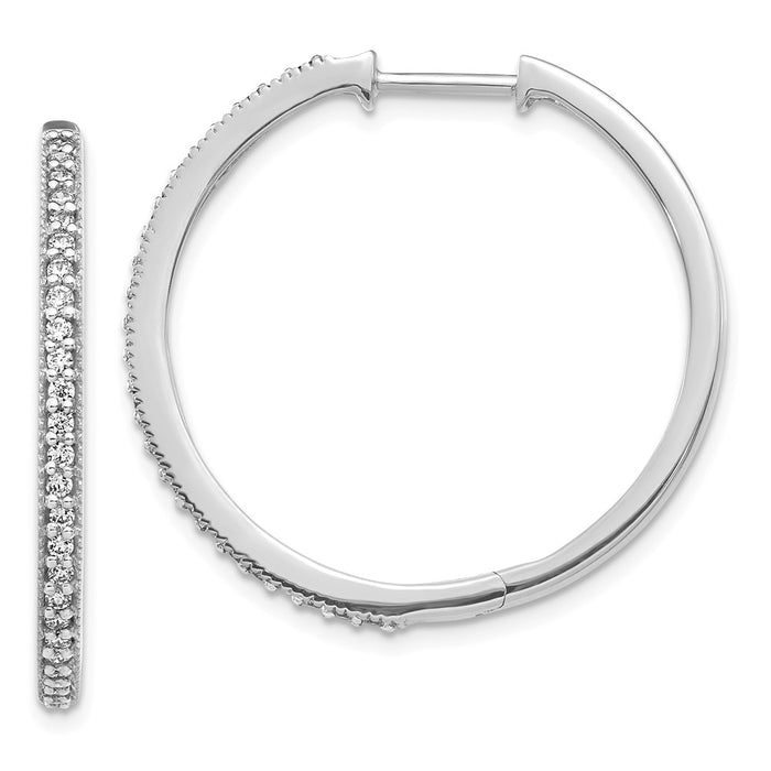 Million Charms 14k White Gold Diamond Milgrain Hoop Earrings, 29mm x 29mm