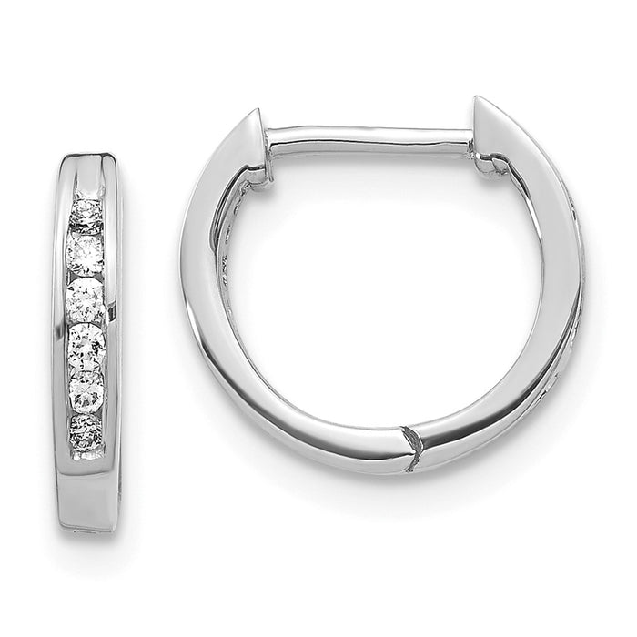 Million Charms 14K White Gold Polished Diamond Hinged Hoop Earrings, 11mm x 11mm