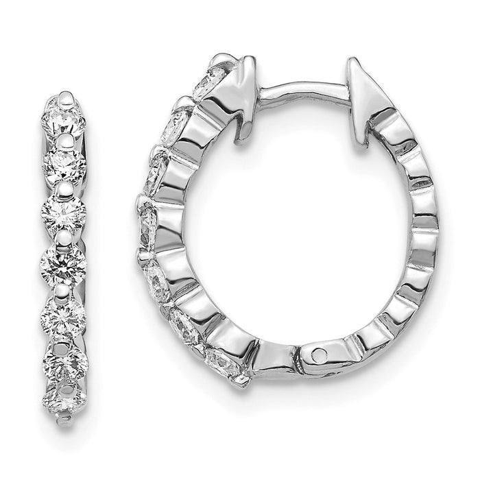 Million Charms 14k White Gold AA Diamond Hinged Hoop Earrings, 15mm x 12mm