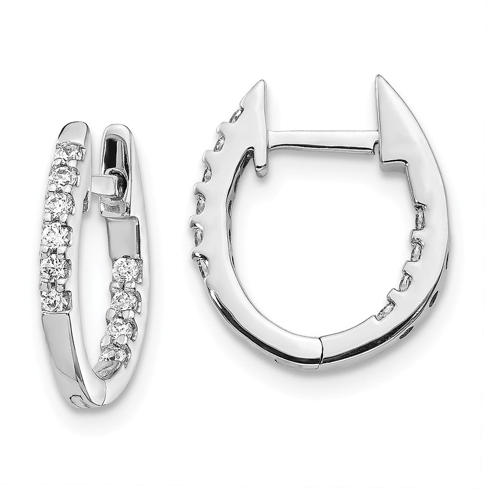 Million Charms 14K White Gold Inside/Out Diamond Hinged Hoop Earrings, 13mm x 13mm