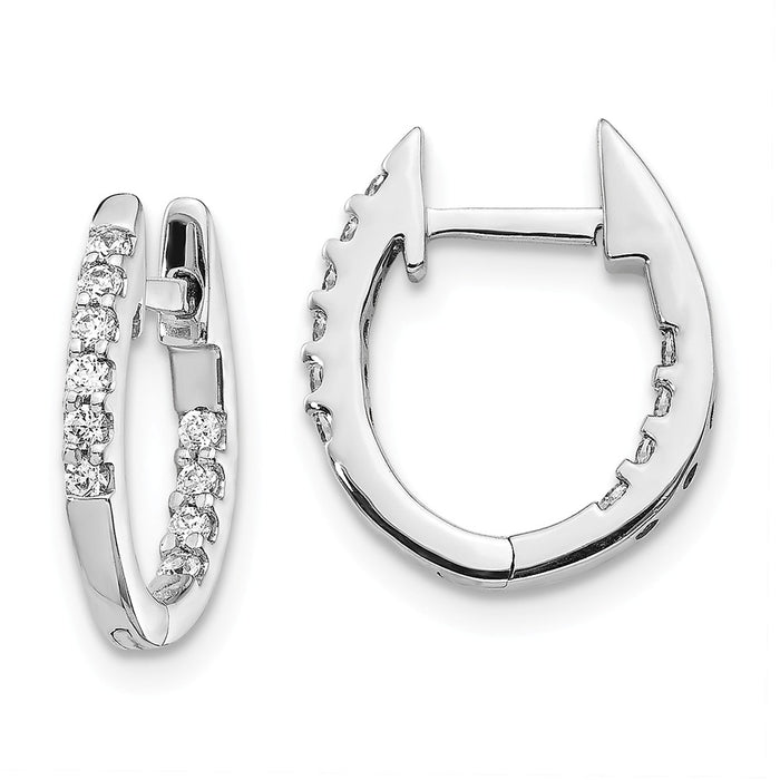 Million Charms 14K White Gold Inside/Out Diamond Hinged Hoop Earrings, 13mm x 13mm