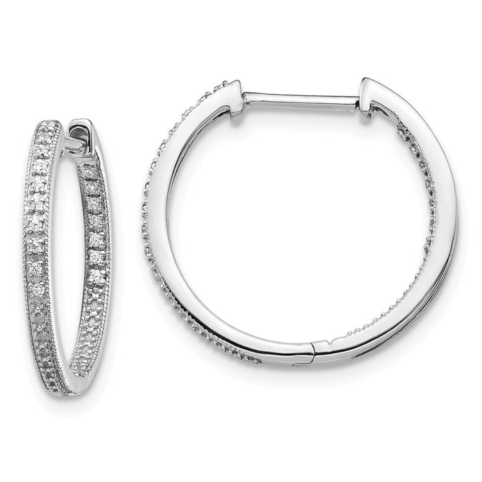 Million Charms 14K White Gold Polished Diamond In and Out Hinged Hoop Earrings, 18mm x 19mm