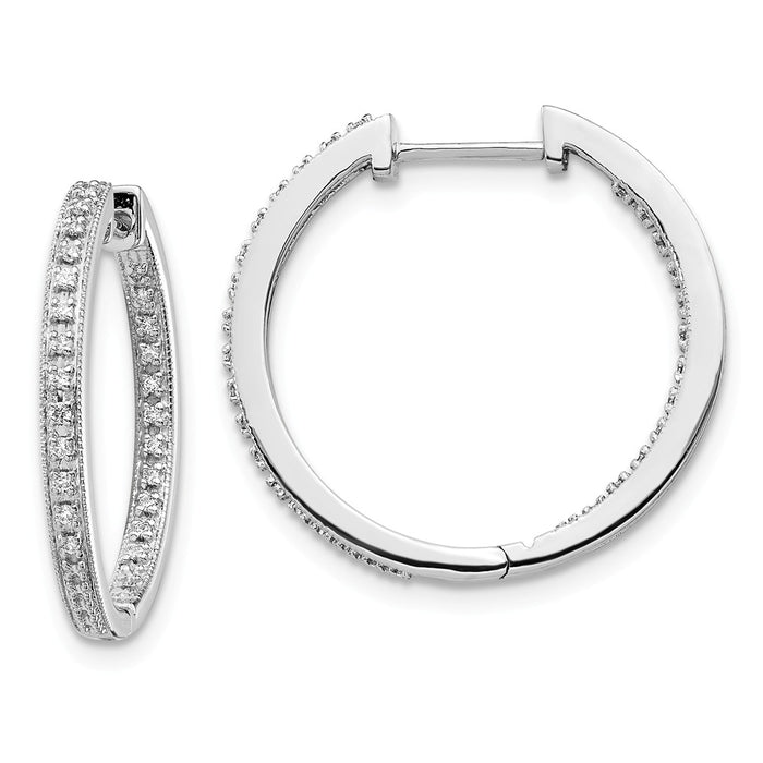 Million Charms 14K White Gold Polished Diamond In and Out Hinged Hoop Earrings, 20mm x 21mm