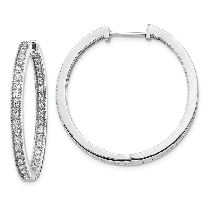 Million Charms 14K White Gold Polished Diamond In and Out Hinged Hoop Earrings, 28mm x 29mm