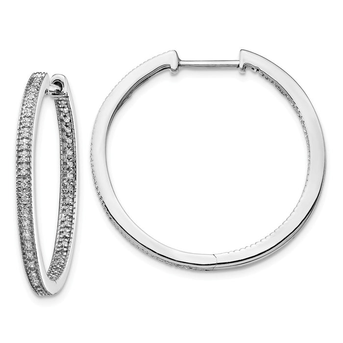 Million Charms 14K White Gold Polished Diamond In and Out Hinged Hoop Earrings, 29mm x 30mm