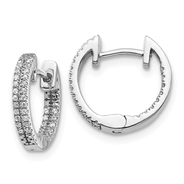 Million Charms 14k White Gold In & Out Diamond Hinged Hoop Earrings, 12mm x 13mm