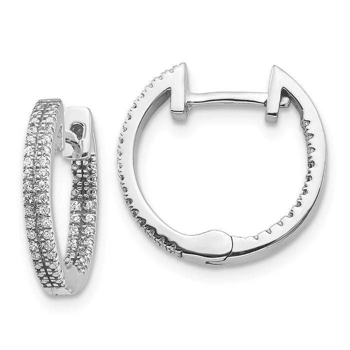 Million Charms 14k White Gold In & Out Diamond Hinged Hoop Earrings, 14mm x 15mm