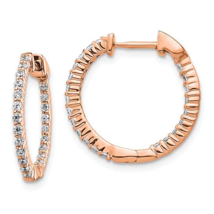 Million Charms 14k Rose Gold Polished Diamond In and Out Hinged Hoop Earrings, 18mm x 18mm