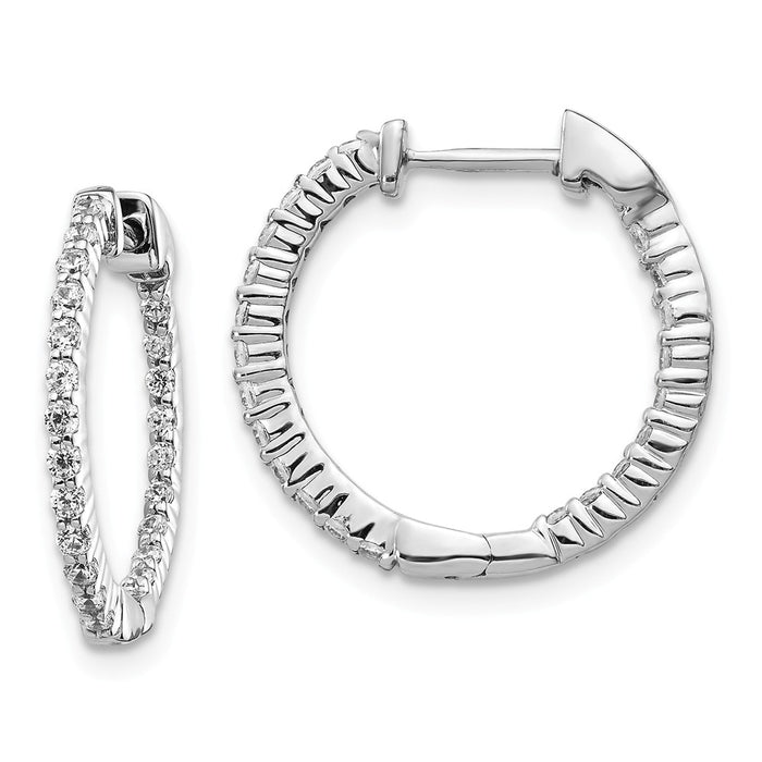 Million Charms 14k White Gold Polished Diamond In and Out Hinged Hoop Earrings, 18mm x 18mm