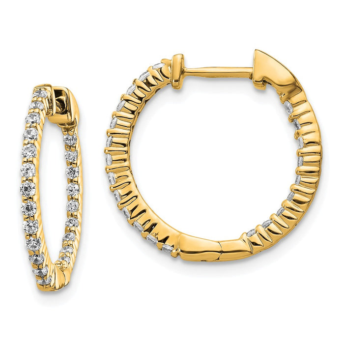 Million Charms 14k Yellow Gold Gold Polished Diamond In and Out Hinged Hoop Earrings, 18mm x 18mm