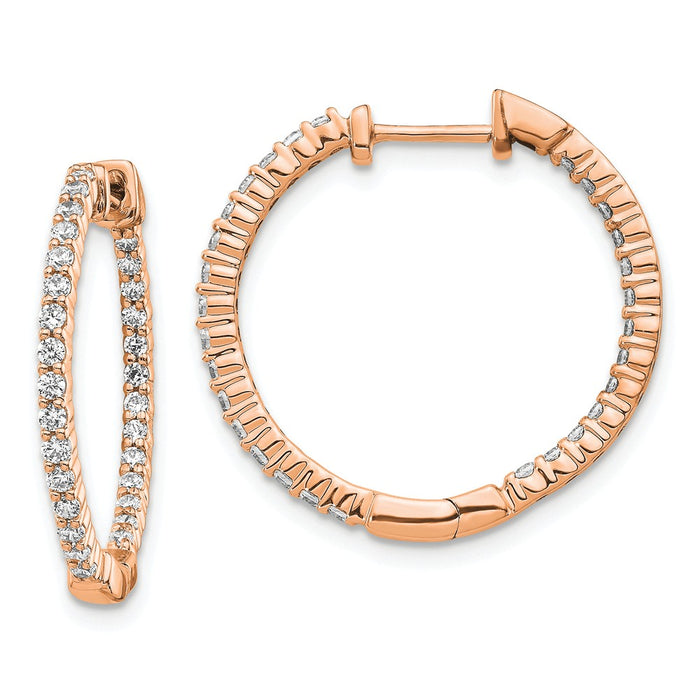 Million Charms 14K Rose Gold Polished Diamond In and Out Hinged Hoop Earrings, 23mm x 23mm