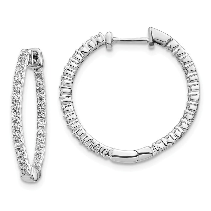 Million Charms 14K White Gold Polished Diamond In and Out Hinged Hoop Earrings, 23mm x 23mm