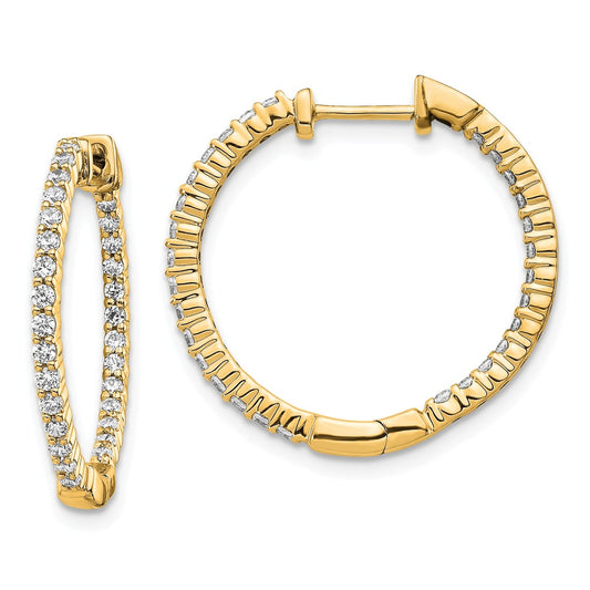 Million Charms 14k Yellow Gold Gold Polished Diamond In and Out Hinged Hoop Earrings, 23mm x 23mm