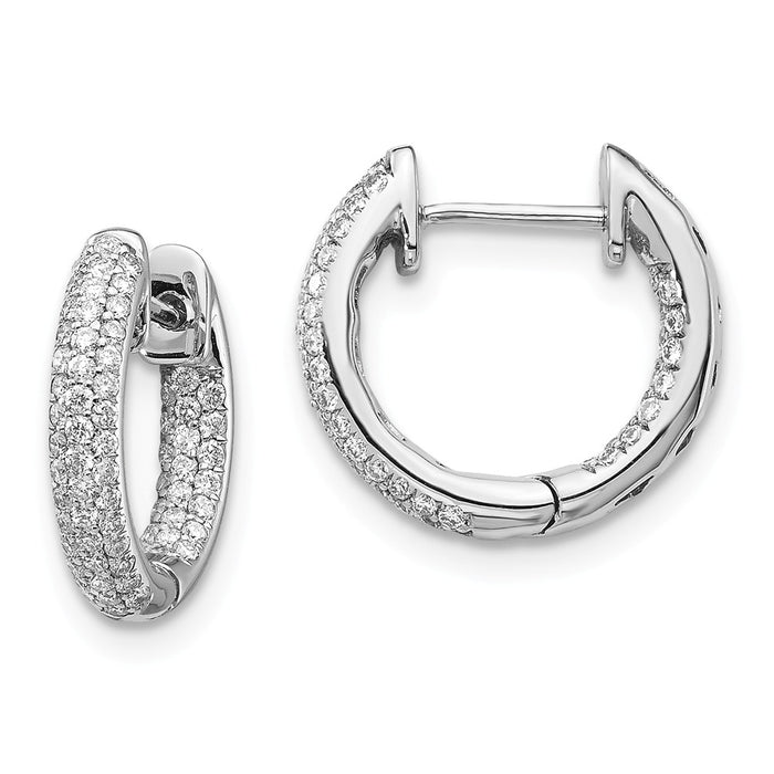 Million Charms 14k White Gold Diamond Hinged Hoop Earrings, 13mm x 14mm