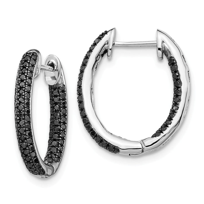 Million Charms 14k White Gold, All Black Diamond In-Out Hoop Earrings, 17mm x 16mm