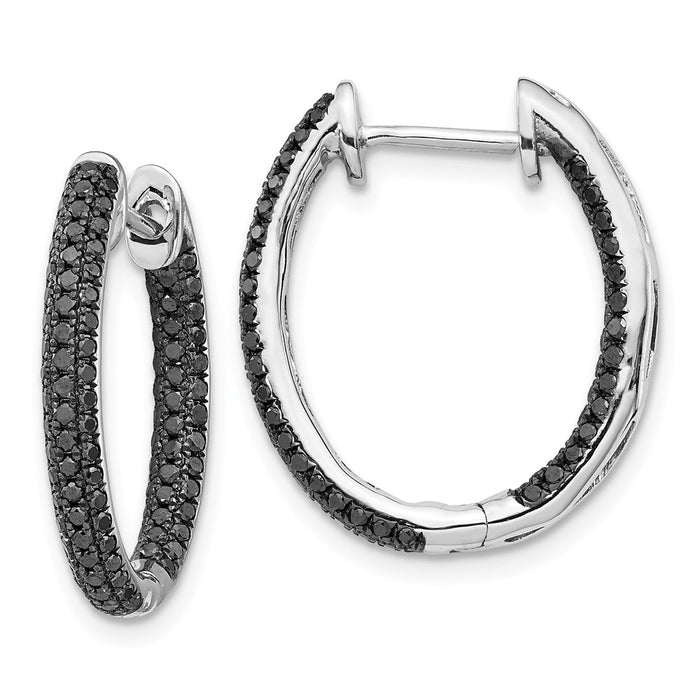 Million Charms 14k White Gold Black Diamond In-Out Hoop Earrings, 20mm x 18mm