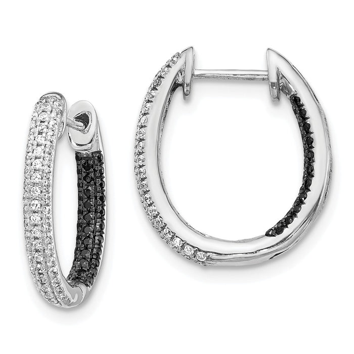 Million Charms 14k White Gold Black & White Diamond In-Out Hoop Earrings, 16mm x 14mm