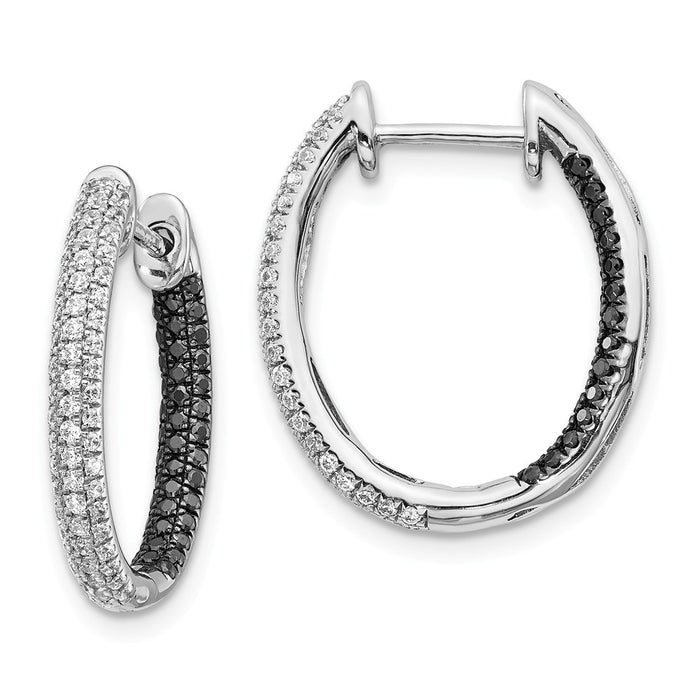 Million Charms 14k White Gold Black & White Diamond In-Out Hoop Earrings, 20mm x 18mm