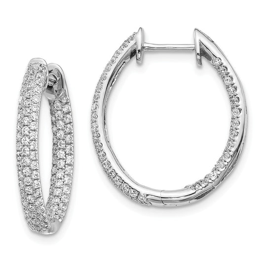 Million Charms 14k White Gold Diamond In-Out Hinged Hoop Earrings, 22mm x 18mm