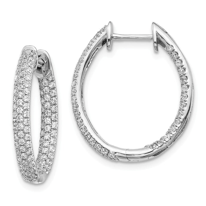 Million Charms 14k White Gold Diamond In-Out Hinged Hoop Earrings, 22mm x 18mm