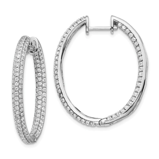 Million Charms 14k White Gold Diamond In-Out Hinged Hoop Earrings, 32mm x 26mm
