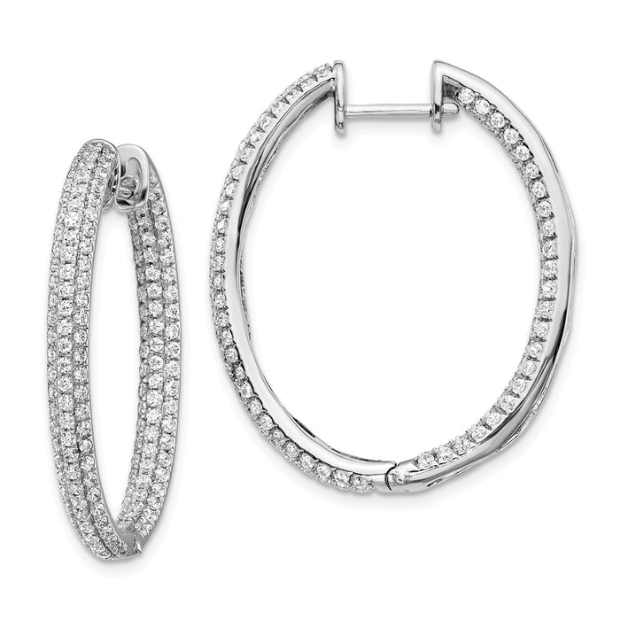 Million Charms 14k White Gold Diamond In-Out Hinged Hoop Earrings, 32mm x 26mm