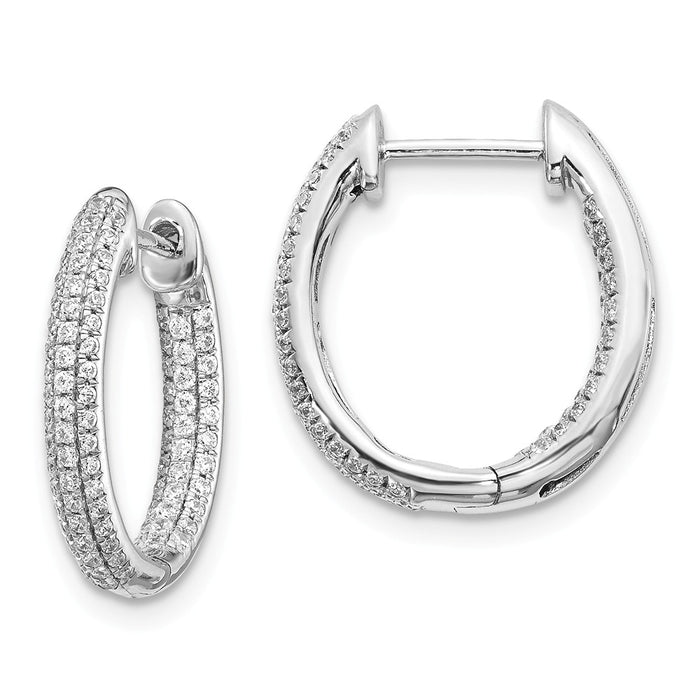 Million Charms 14k White Gold Diamond In-Out Hinged Hoop Earrings, 17mm x 15mm